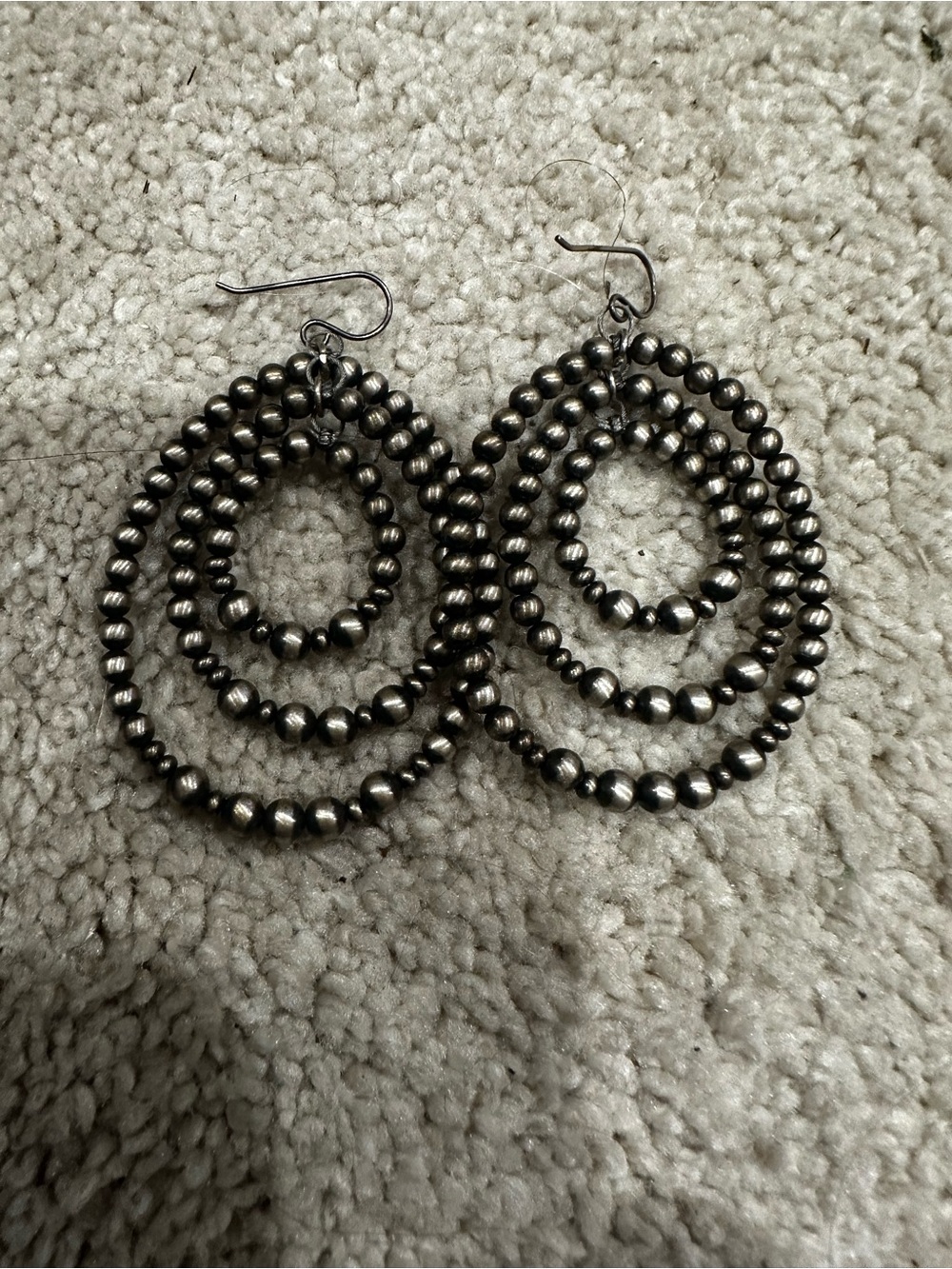 Beaded Triple-Hoop Drop Earrings - Gunmetal